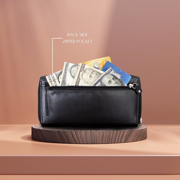 RFID Blocking Leather Black Checkbook Cover, ID Holder, Credit Card & Currency - Picture 5 of 14